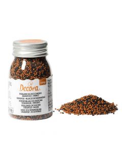 Perline di zucchero colore arancio e nero mix per decorazione 100 g Decora