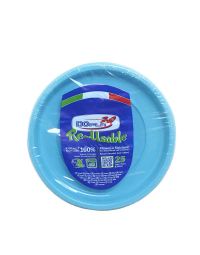 25 Piatti di plastica colorati lavabili riutilizzabili azzurri Ø22 cm DOpla