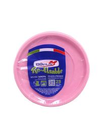 25 Piatti di plastica colorati lavabili riutilizzabili rosa Ø22 cm DOpla