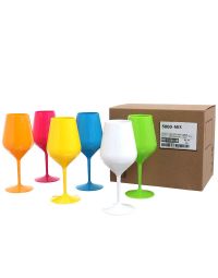 Set 6 Bicchieri Calici da vino e Cocktail colori assortiti infrangibili lavabili 470cc