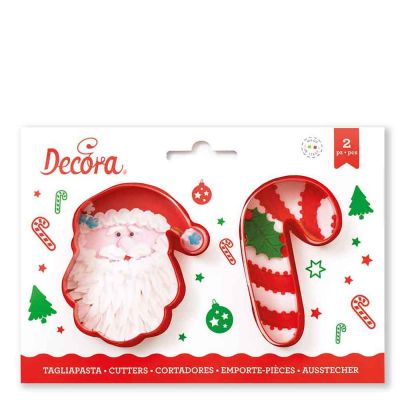 2 Tagliapasta Cutter Babbo Natale e Bastoncino zucchero Decora