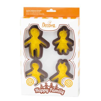 Set 4 Cutters tagliapasta in plastica Happy Family con 4 imprimi decori Decora