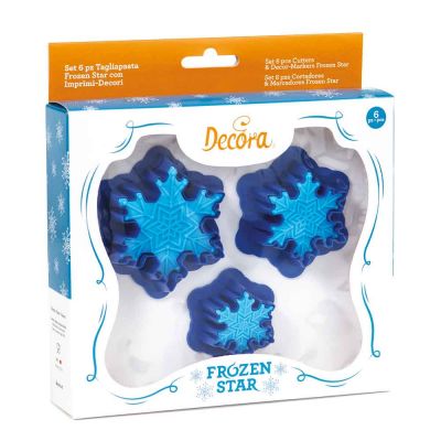 Set 3 Cutters tagliapasta in plastica Frozen Star con 3 imprimi decori Decora