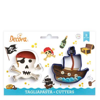Set 2 Cutters Tagliapasta in plastica Teschio e Nave Pirati Decora
