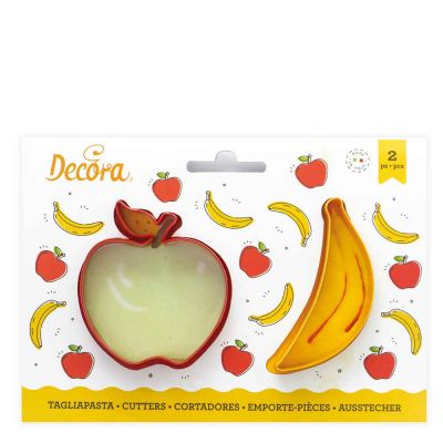 Set 2 Cutters Tagliapasta in plastica frutta mela e banana Decora