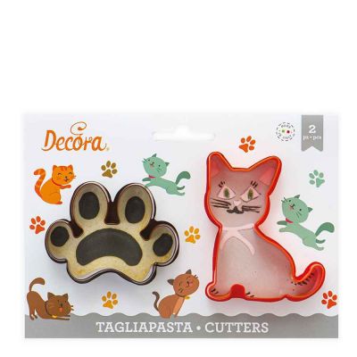 Set 2 Cutters Tagliapasta in plastica animali Gatto e Impronta zampa