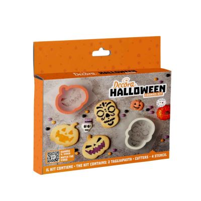 Set 2 Cutters Tagliapasta in plastica Halloween Zucca e Teschio con 4 stencil