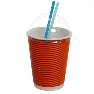 Bicchieri 420ml arancio con coperchio cupola per cannucce