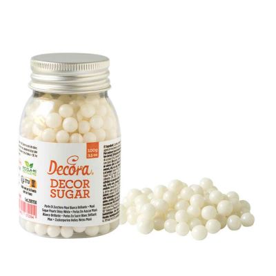 Perle di zucchero grandi colore bianco per decorazione 100 g Decora