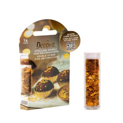 Stelline edibili color oro per decorazione torte e dolcetti natalizi 1 g Decora