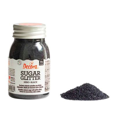 Cristalli di zucchero colorato glitterato nero per decorazioni 100 g Decora