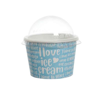 100 Coppette gelato in carta Funny celeste 290ml con coperchio a cupola