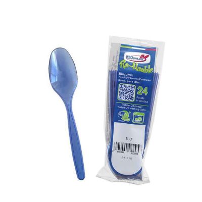 24 Cucchiaini di plastica blu lavabili da dessert DOpla