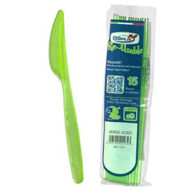 15 Coltelli di plastica verde acido lavabili e riutilizzabili DOpla