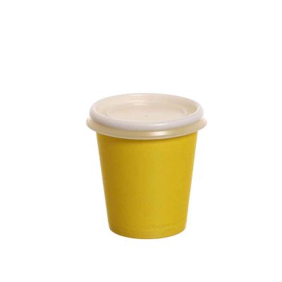 100 Bicchierini da caffè in carta gialli con coperchio piano 80ml