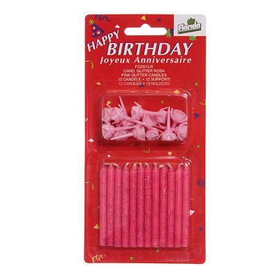 Candeline compleanno glitterate rosa - confezione