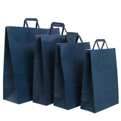 Shopper buste in carta blu scuro tinta unita con manici 