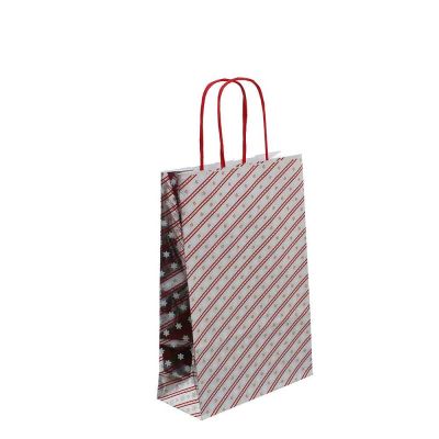 Shopper buste in carta natalizie Christmas argento con manici rossi 16x7 h24,5 cm