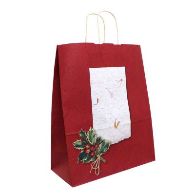 Shopper buste in carta natalizie Holly rosso con manici 32x15 h39,5 cm