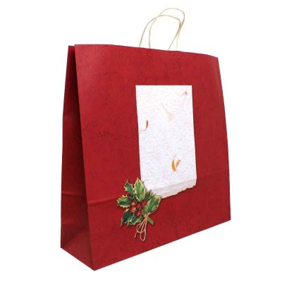 Shopper buste in carta natalizie Holly rosso con manici 46x14 h45 cm