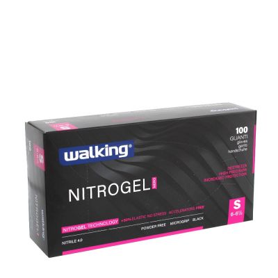 100 Guanti monouso in nitrile Walking Nitrogel nero taglia S 6-6,5