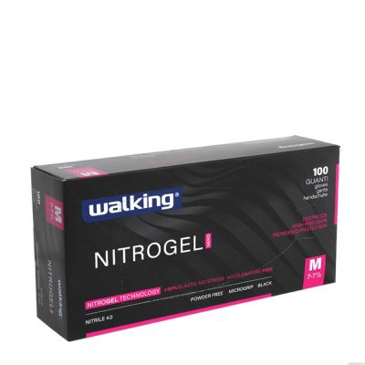 100 Guanti monouso in nitrile Walking Nitrogel nero taglia M 7-7,5