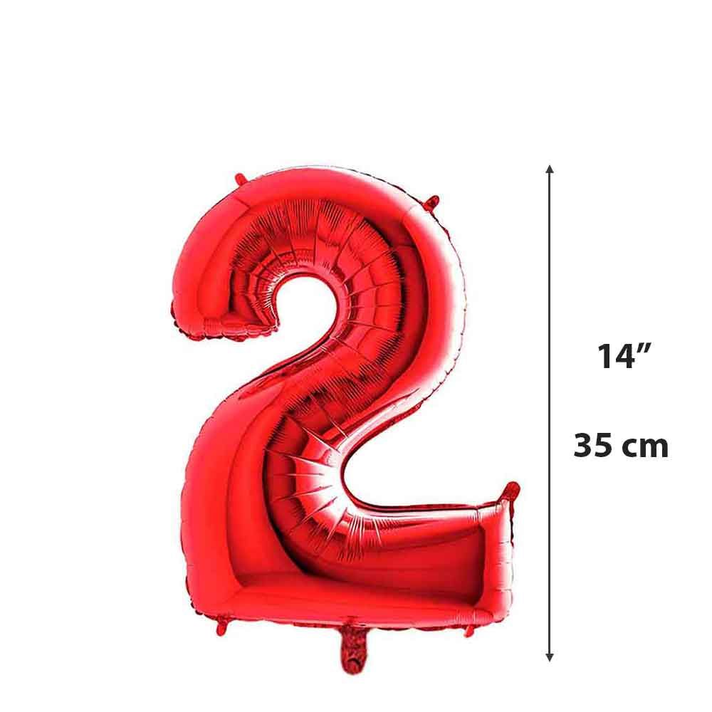 Palloncino Mylar numero 2 rosso da 14″ 35 cm in offerta - PapoLab