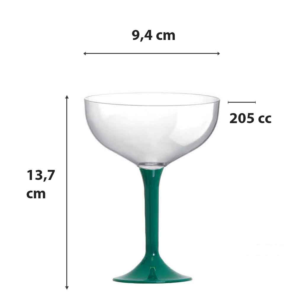 Coppe champagne in plastica lavabili gambi alti verdi 205 cc - PapoLab