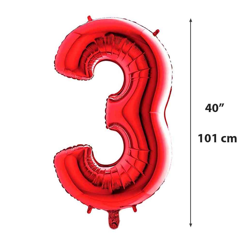 Palloncino Mylar numero 3 rosso da 40″ 101cm in offerta - PapoLab