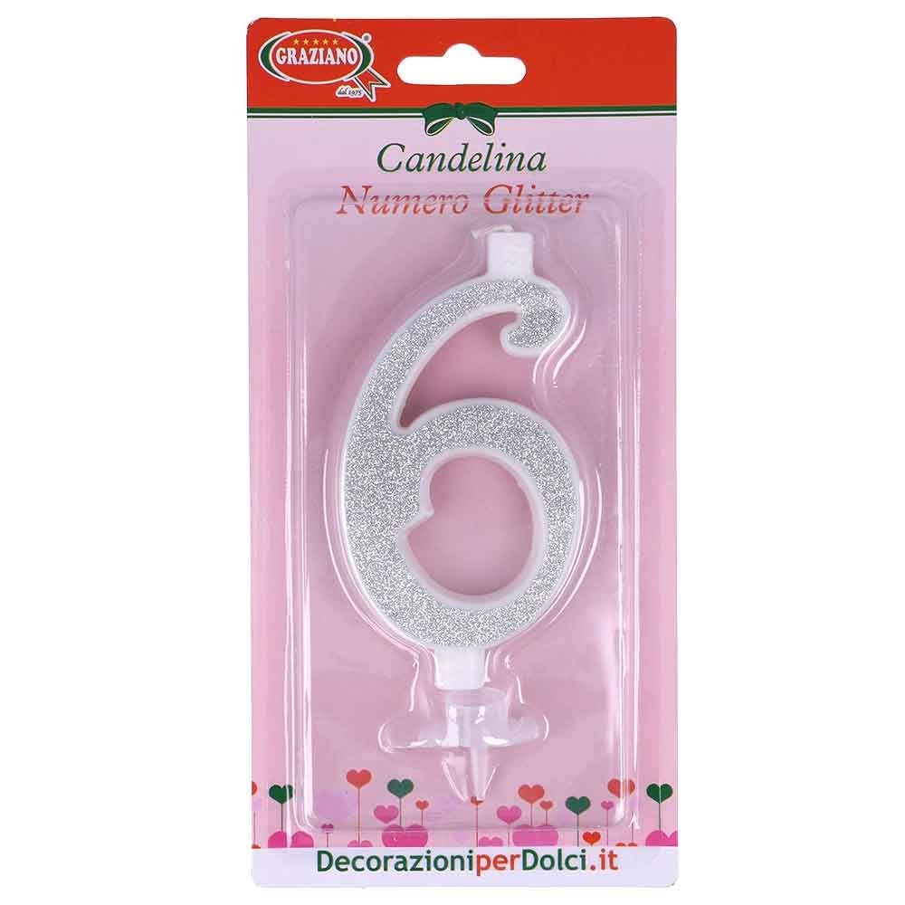 Candeline compleanno numeri 6 sei argento in offerta - PapoLab