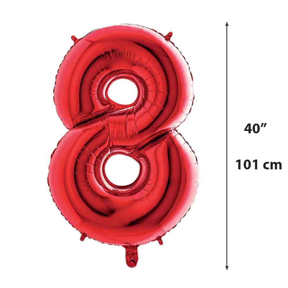 Palloncino Mylar numero 8 rosso da 40″ 101cm in offerta - PapoLab