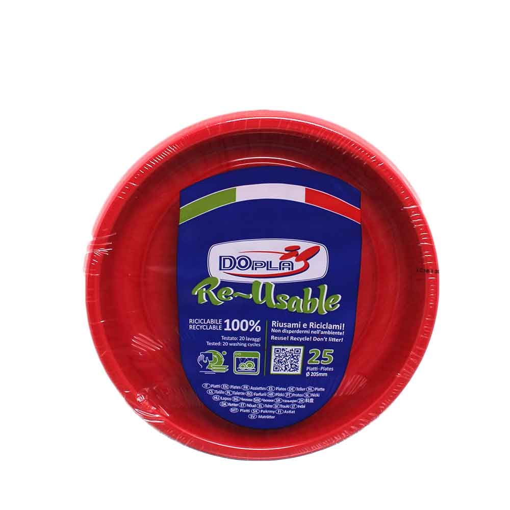 Piatti di plastica rossi riutilizzabili fondi Ø20,5cm - PapoLab