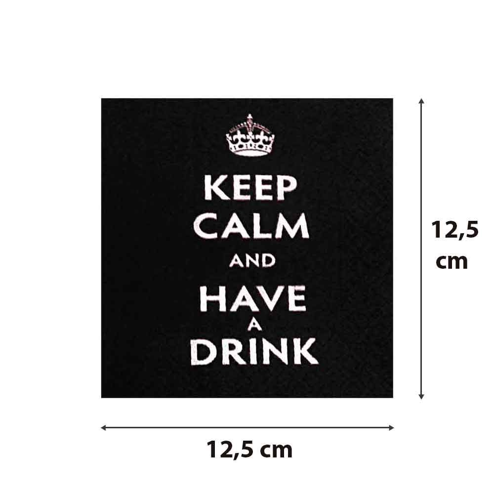 Tovaglioli di carta da cocktail 25x25 cm keep calm neri - PapoLab