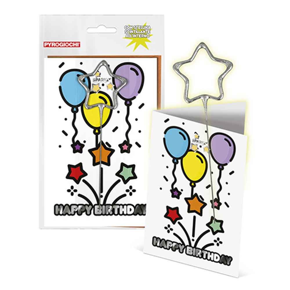 Biglietto Buon Compleanno palloncini con stelline scintille - PapoLab