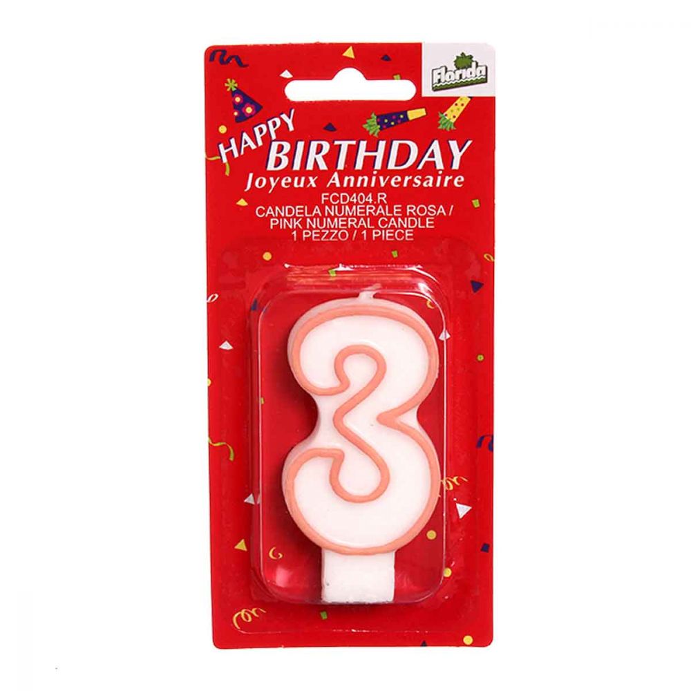 Candeline torta di compleanno numero 3 rosa in offerta - PapoLab